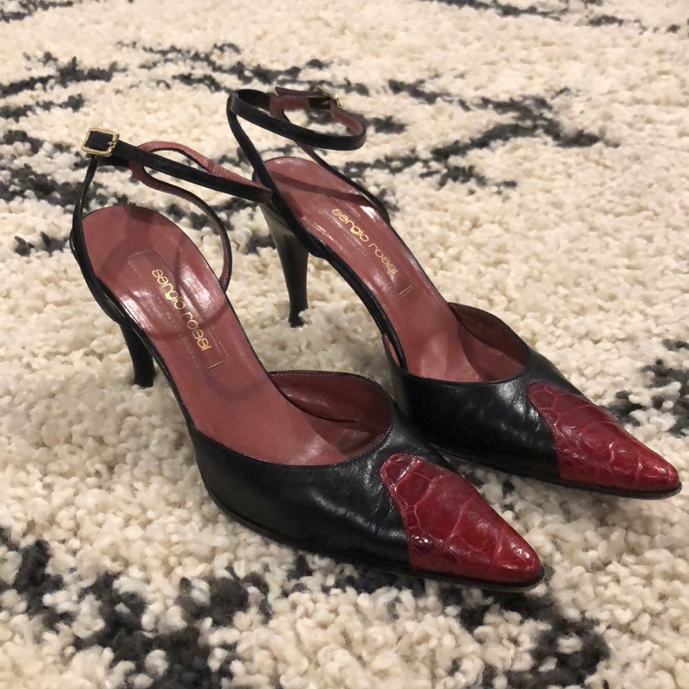 Sergio Rossi 3” Heels | Black & Red Leather